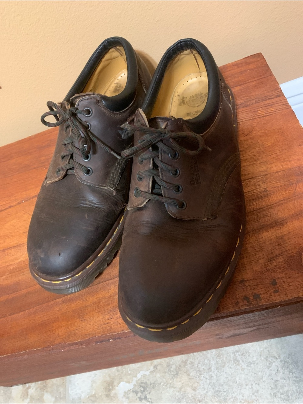 Dr. MARTEN’S  Brown Leather Derby Shoes with Yellow Stitching